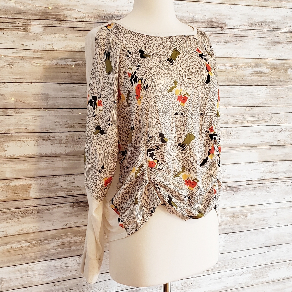 Tiny Anthropologie Floral Ruche Long Sleeve Top S